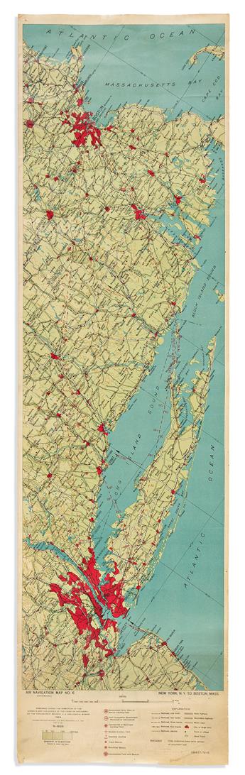 (AVIATION.) U.S. Army Air Corps; U.S. Geological Survey. Air Navigation Map No. 6, New York, N.Y. To Boston, Mass. (Experimental).               